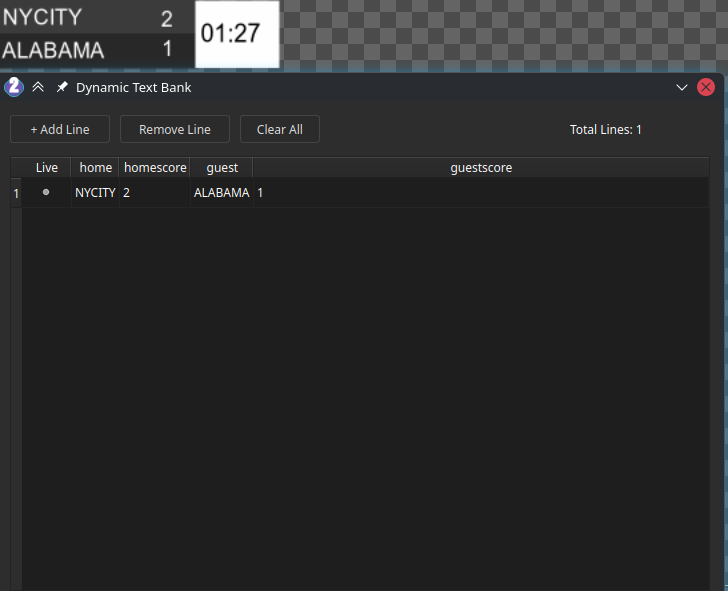 now2gfx Dynamic Text Bank: a table whose columns are named home, homescore, guest and guestscore
