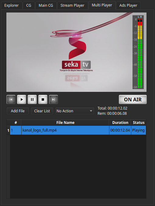 now2play Multi Player module: a clip running on air with the ON AIR red marker