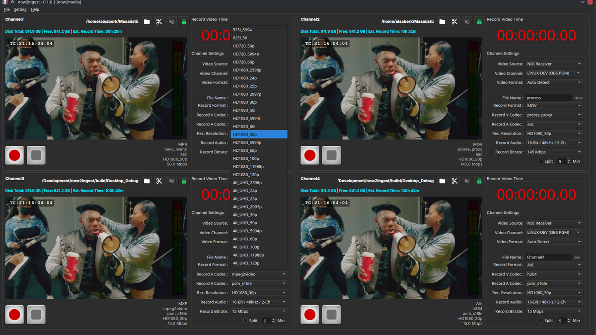 now2ingest record format dropdown with all supported resolutions